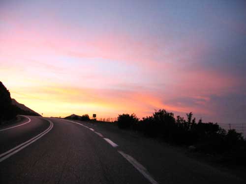 driving + sunset